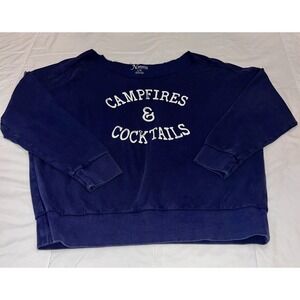 Natural Reflections Sweatshirt Women Large Blue Pullover Campfires and Cocktails